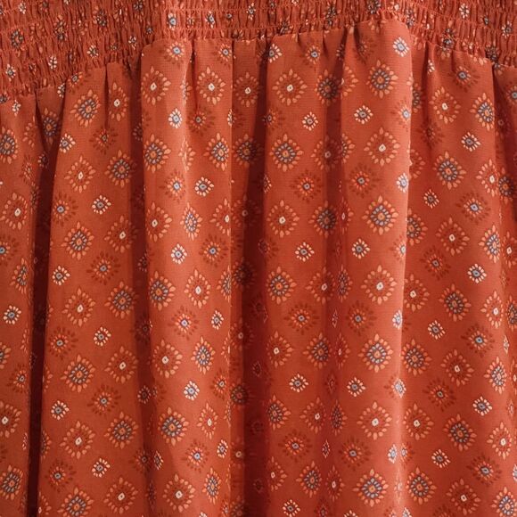 Time & Tru Orange Pleated Sheer Peasant Top Large - Picture 6 of 6